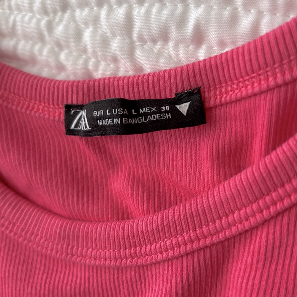 Zara Pink Ribbed Tank Top Racer Back Ultra Cropped Women’s Large - Picture 6 of 8